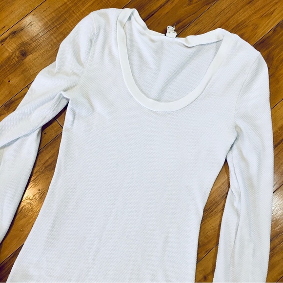 Free People we the free thermal waffle knit shirt top white flannel larg… - Picture 7 of 7